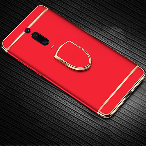 Handyhülle Hülle Luxus Metall Rahmen und Kunststoff Schutzhülle Tasche mit Fingerring Ständer T01 für Xiaomi Redmi K20 Pro Rot