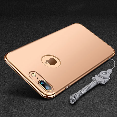 Handyhülle Hülle Luxus Metall Rahmen und Kunststoff Schutzhülle Tasche mit Fingerring Ständer und Lanyard für Apple iPhone 8 Plus Gold