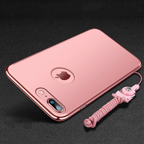 Handyhülle Hülle Luxus Metall Rahmen und Kunststoff Schutzhülle Tasche mit Fingerring Ständer und Lanyard für Apple iPhone 8 Plus Rosegold