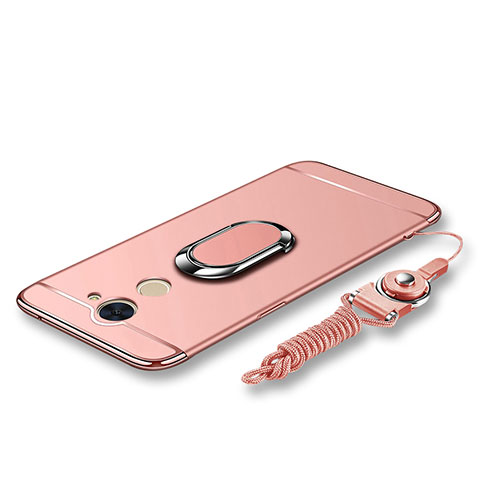 Handyhülle Hülle Luxus Metall Rahmen und Kunststoff Schutzhülle Tasche mit Fingerring Ständer und Lanyard für Huawei Enjoy 7 Plus Rosegold