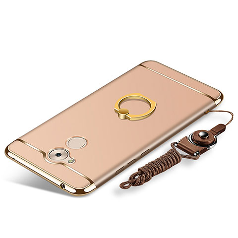 Handyhülle Hülle Luxus Metall Rahmen und Kunststoff Schutzhülle Tasche mit Fingerring Ständer und Lanyard für Huawei Honor 6C Gold