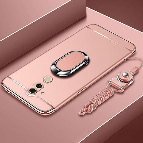 Handyhülle Hülle Luxus Metall Rahmen und Kunststoff Schutzhülle Tasche mit Fingerring Ständer und Lanyard für Huawei Mate 20 Lite Rosegold