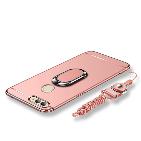 Handyhülle Hülle Luxus Metall Rahmen und Kunststoff Schutzhülle Tasche mit Fingerring Ständer und Lanyard für Huawei Nova 2 Plus Rosegold