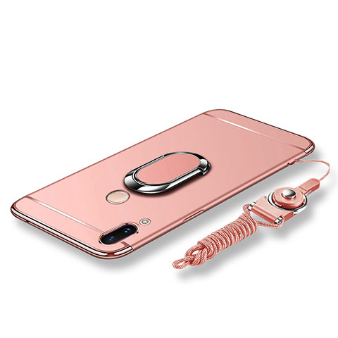 Handyhülle Hülle Luxus Metall Rahmen und Kunststoff Schutzhülle Tasche mit Fingerring Ständer und Lanyard für Huawei Nova 3e Rosegold