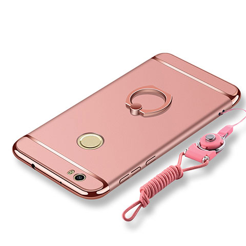 Handyhülle Hülle Luxus Metall Rahmen und Kunststoff Schutzhülle Tasche mit Fingerring Ständer und Lanyard für Huawei Nova Rosegold