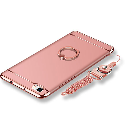 Handyhülle Hülle Luxus Metall Rahmen und Kunststoff Schutzhülle Tasche mit Fingerring Ständer und Lanyard für Huawei P8 Lite Rosegold