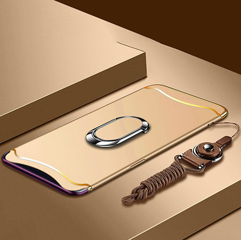 Handyhülle Hülle Luxus Metall Rahmen und Kunststoff Schutzhülle Tasche mit Fingerring Ständer und Lanyard für Oppo Find X Gold