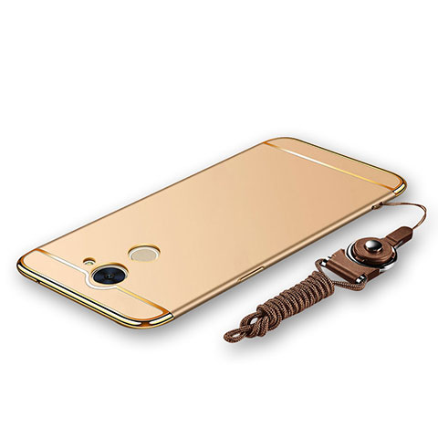 Handyhülle Hülle Luxus Metall Rahmen und Kunststoff Schutzhülle Tasche mit Lanyard für Huawei Enjoy 7 Plus Gold