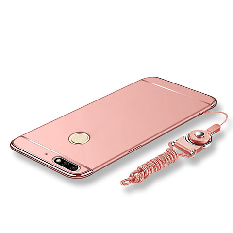 Handyhülle Hülle Luxus Metall Rahmen und Kunststoff Schutzhülle Tasche mit Lanyard für Huawei Enjoy 8 Rosegold