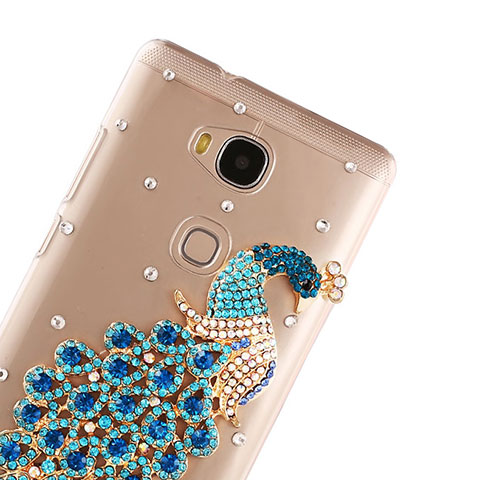 Handyhülle Hülle Luxus Strass Diamant Schutzhülle Pfau für Huawei Honor Play 5X Blau