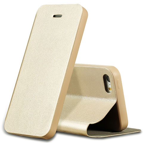 Handyhülle Hülle Stand Tasche Leder L01 für Apple iPhone 5 Gold
