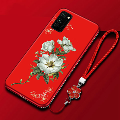 Handyhülle Silikon Hülle Gummi Schutzhülle Blumen für Huawei Honor V30 Pro 5G Rot