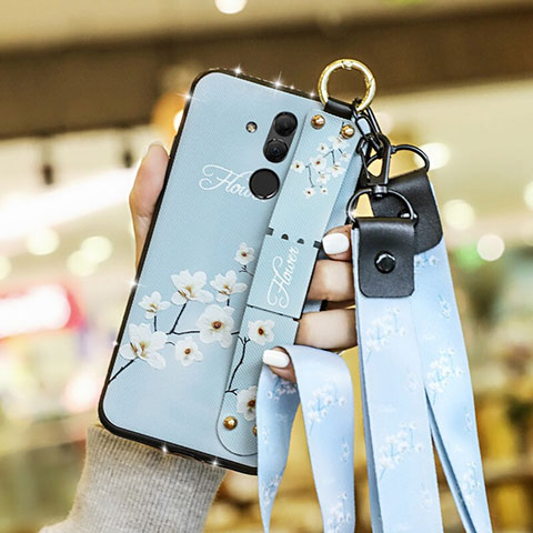 Handyhülle Silikon Hülle Gummi Schutzhülle Blumen für Huawei Mate 20 Lite Hellblau