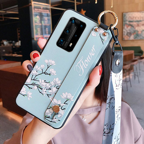 Handyhülle Silikon Hülle Gummi Schutzhülle Blumen für Huawei P40 Pro+ Plus Hellblau