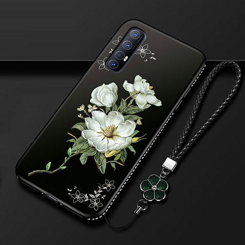 Handyhülle Silikon Hülle Gummi Schutzhülle Blumen für Oppo Reno3 Pro Weiß