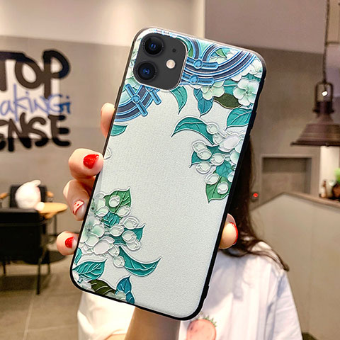 Handyhülle Silikon Hülle Gummi Schutzhülle Blumen H05 für Apple iPhone 11 Blau