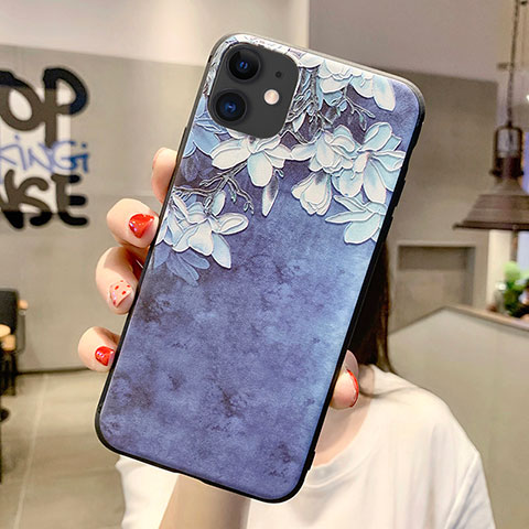 Handyhülle Silikon Hülle Gummi Schutzhülle Blumen H07 für Apple iPhone 11 Blau