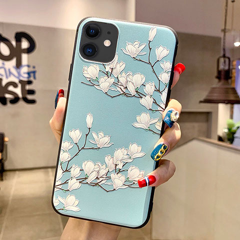 Handyhülle Silikon Hülle Gummi Schutzhülle Blumen H07 für Apple iPhone 11 Cyan