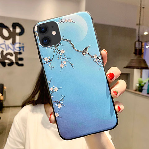 Handyhülle Silikon Hülle Gummi Schutzhülle Blumen H08 für Apple iPhone 11 Hellblau