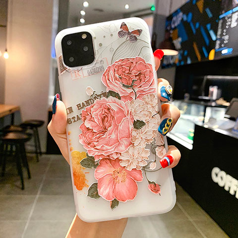 Handyhülle Silikon Hülle Gummi Schutzhülle Blumen H15 für Apple iPhone 11 Pro Max Rosa