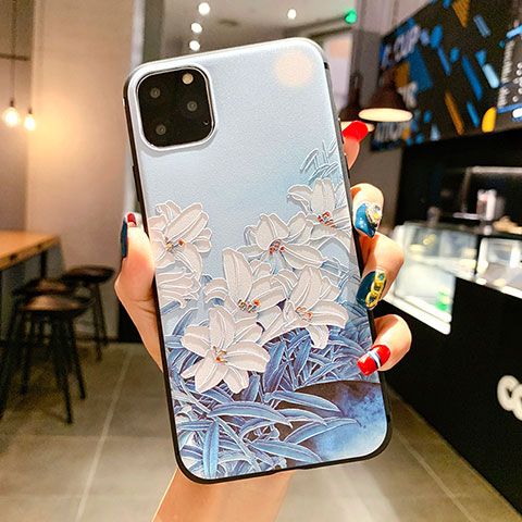 Handyhülle Silikon Hülle Gummi Schutzhülle Blumen H16 für Apple iPhone 11 Pro Max Hellblau