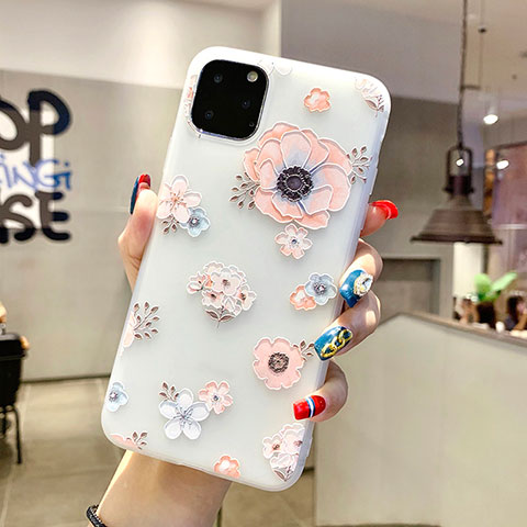 Handyhülle Silikon Hülle Gummi Schutzhülle Blumen H19 für Apple iPhone 11 Pro Max Weiß