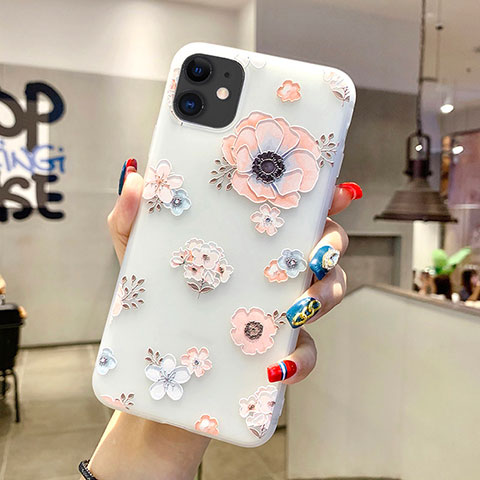 Handyhülle Silikon Hülle Gummi Schutzhülle Blumen H19 für Apple iPhone 11 Weiß