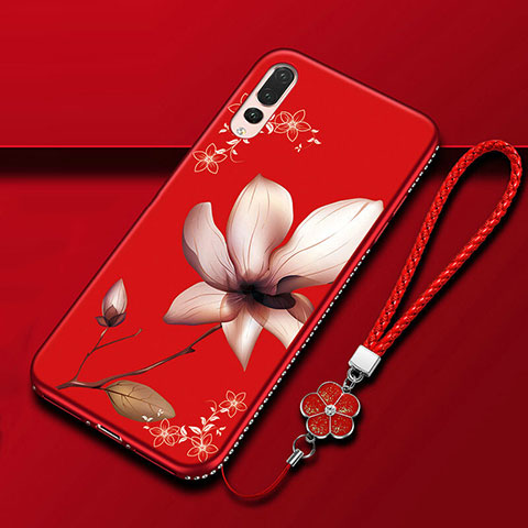 Handyhülle Silikon Hülle Gummi Schutzhülle Blumen K01 für Huawei P20 Pro Rot