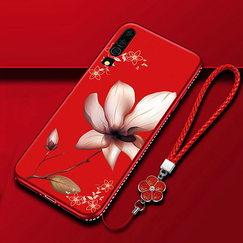 Handyhülle Silikon Hülle Gummi Schutzhülle Blumen K01 für Huawei P30 Rot