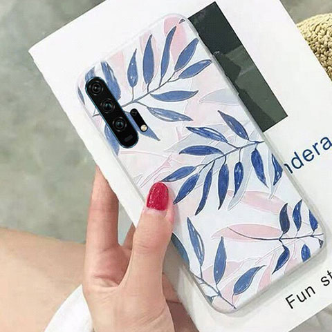 Handyhülle Silikon Hülle Gummi Schutzhülle Blumen K02 für Huawei Honor 20 Pro Grau