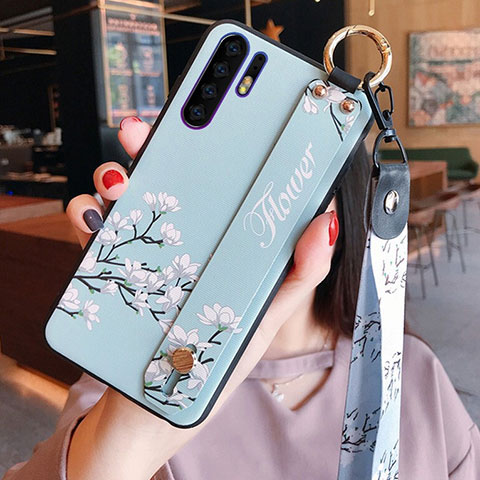 Handyhülle Silikon Hülle Gummi Schutzhülle Blumen K02 für Huawei P30 Pro Cyan