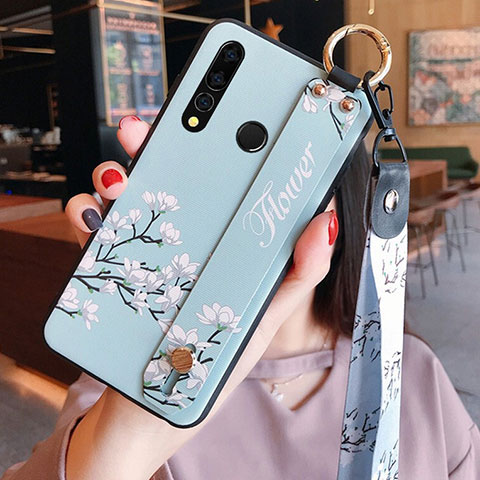 Handyhülle Silikon Hülle Gummi Schutzhülle Blumen K03 für Huawei P Smart+ Plus (2019) Hellblau