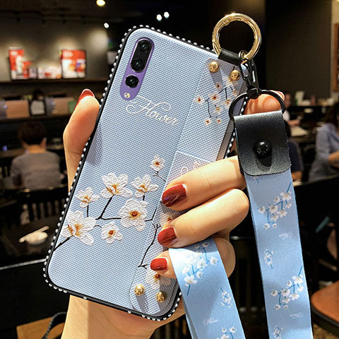 Handyhülle Silikon Hülle Gummi Schutzhülle Blumen K03 für Huawei P20 Pro Hellblau