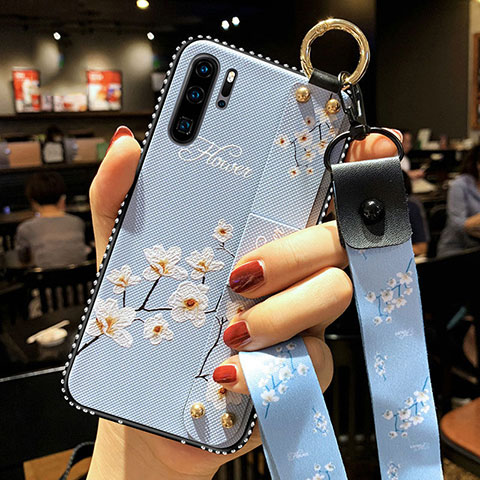 Handyhülle Silikon Hülle Gummi Schutzhülle Blumen K04 für Huawei P30 Pro Hellblau