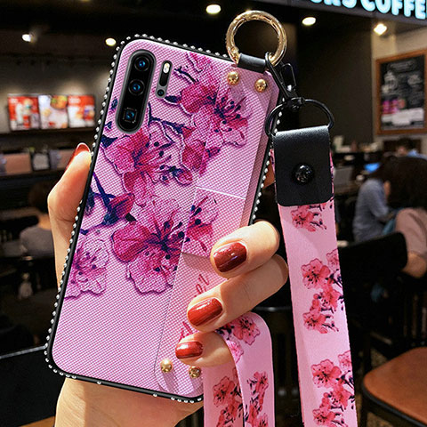 Handyhülle Silikon Hülle Gummi Schutzhülle Blumen K04 für Huawei P30 Pro Violett