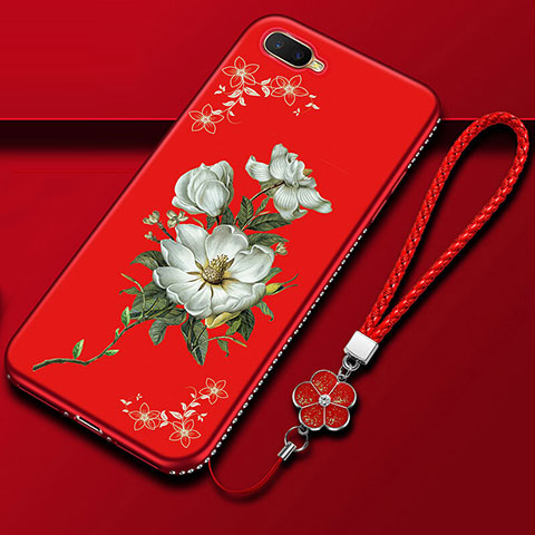 Handyhülle Silikon Hülle Gummi Schutzhülle Blumen M02 für Oppo R15X Rot