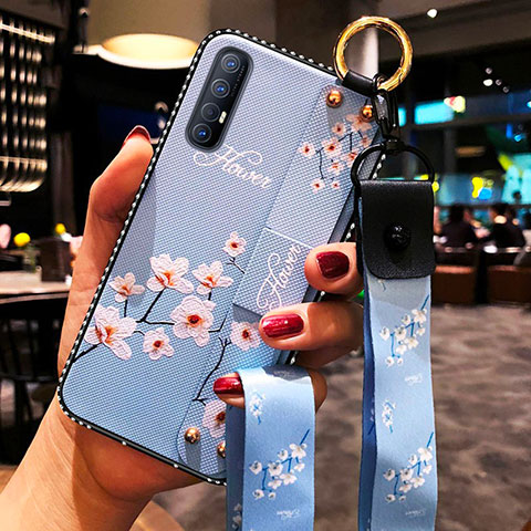 Handyhülle Silikon Hülle Gummi Schutzhülle Blumen S01 für Oppo Reno3 Pro Hellblau