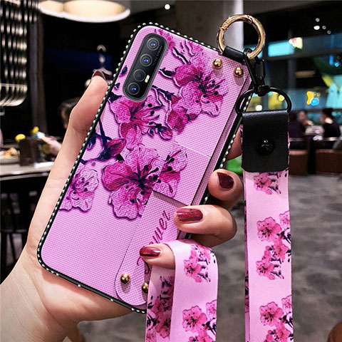 Handyhülle Silikon Hülle Gummi Schutzhülle Blumen S01 für Oppo Reno3 Pro Violett