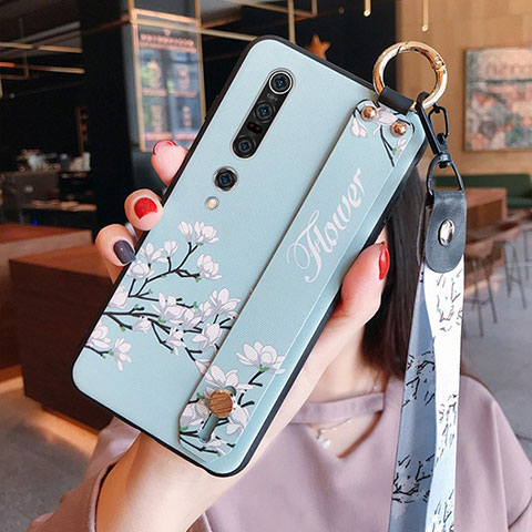 Handyhülle Silikon Hülle Gummi Schutzhülle Blumen S01 für Xiaomi Mi 10 Pro Cyan