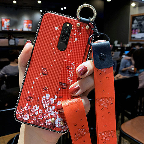 Handyhülle Silikon Hülle Gummi Schutzhülle Blumen S01 für Xiaomi Redmi 8 Rot