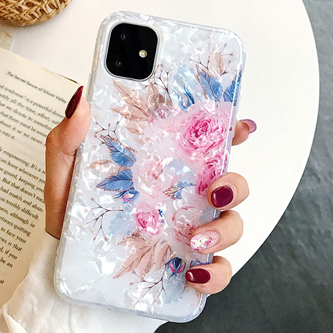 Handyhülle Silikon Hülle Gummi Schutzhülle Blumen S02 für Apple iPhone 11 Rosa