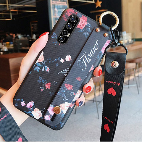 Handyhülle Silikon Hülle Gummi Schutzhülle Blumen S02 für Oppo Find X2 Neo Schwarz