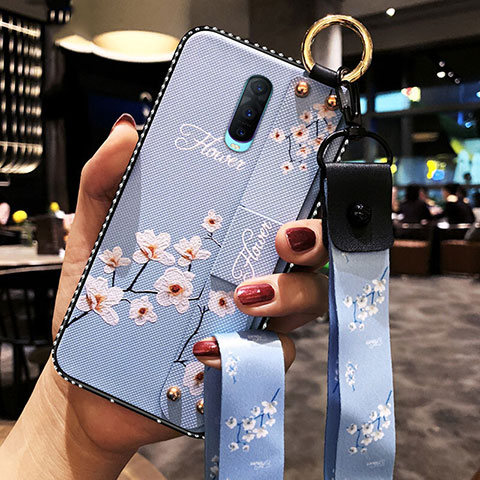 Handyhülle Silikon Hülle Gummi Schutzhülle Blumen S02 für Oppo R17 Pro Hellblau