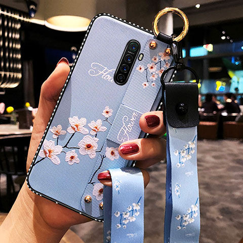 Handyhülle Silikon Hülle Gummi Schutzhülle Blumen S02 für Realme X2 Pro Blau