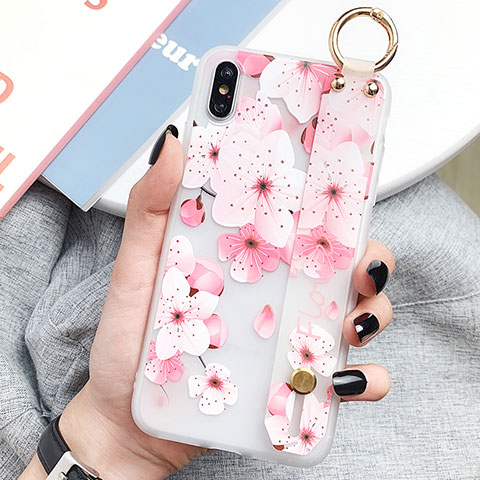 Handyhülle Silikon Hülle Gummi Schutzhülle Blumen S03 für Apple iPhone X Rosa