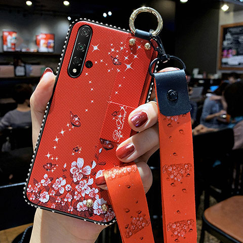 Handyhülle Silikon Hülle Gummi Schutzhülle Blumen S03 für Huawei Honor 20S Rot