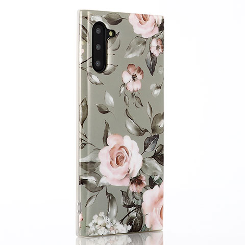 Handyhülle Silikon Hülle Gummi Schutzhülle Blumen S03 für Samsung Galaxy Note 10 Grau