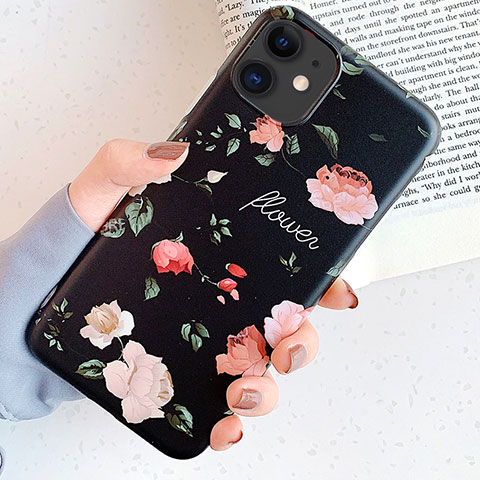 Handyhülle Silikon Hülle Gummi Schutzhülle Blumen S04 für Apple iPhone 11 Schwarz