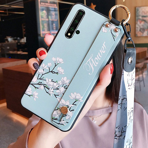 Handyhülle Silikon Hülle Gummi Schutzhülle Blumen S04 für Huawei Honor 20S Cyan