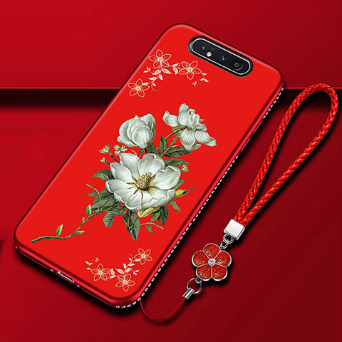 Handyhülle Silikon Hülle Gummi Schutzhülle Blumen S06 für Samsung Galaxy A90 4G Rot